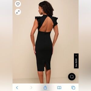 Lulu’s Stylish Splendor Black Backless Ruffle Bodycon Midi Dress
